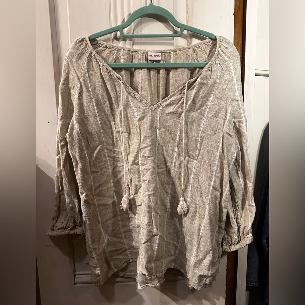 Merona Linen Blend Peasant Blouse - Medium